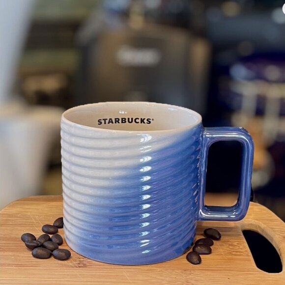 STARBUCKS 2022 Blue White Textured Twist Diagonal Ombre‎ Ceramic Mug NWT - Picture 3 of 9